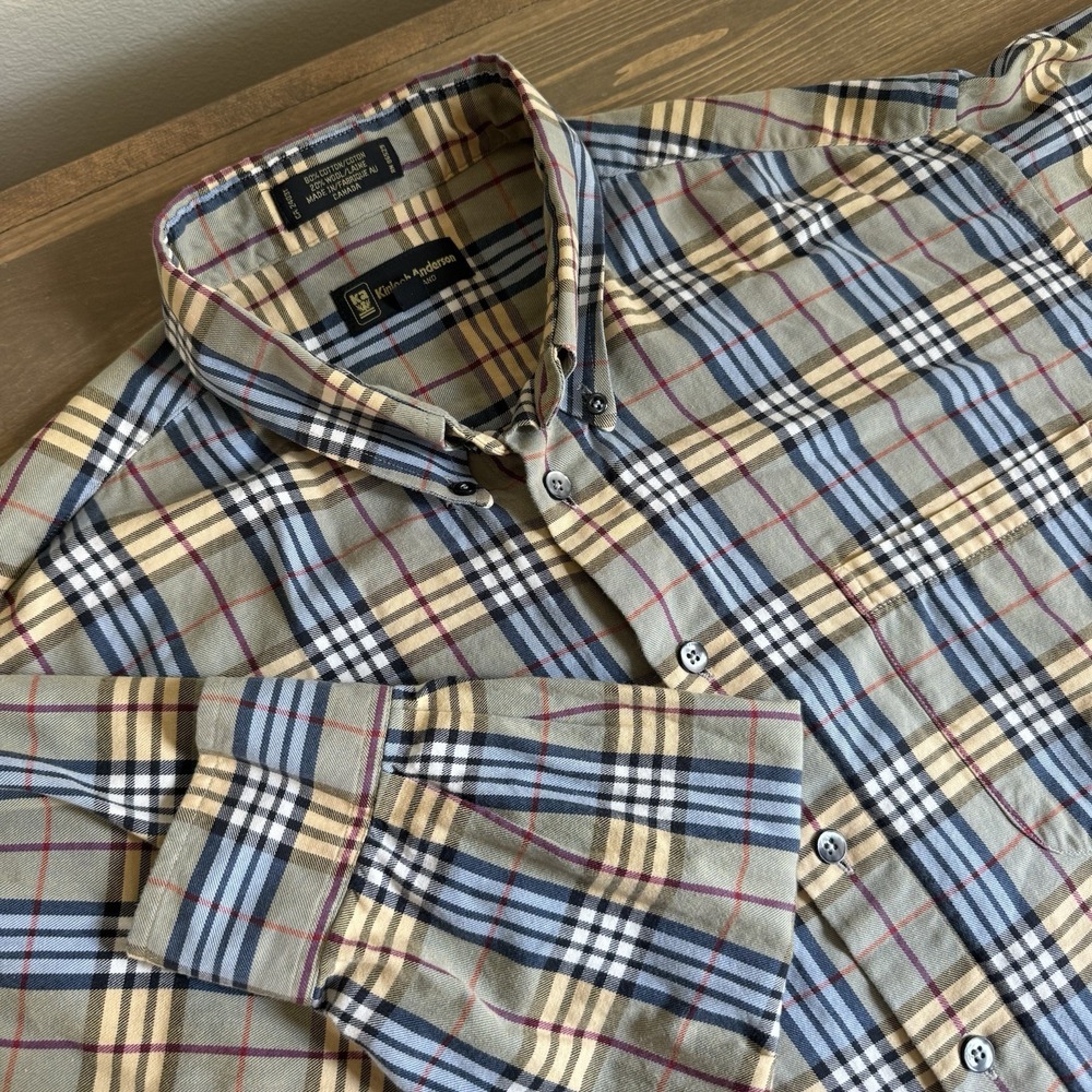 Kinloch Anderson Men's XL Plaid Wool Blend Long Sleeve Button Down Collar Shirt